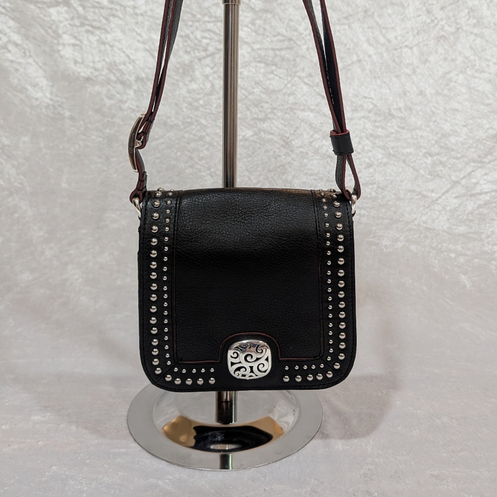 Brighton black leather mini studded crossbody